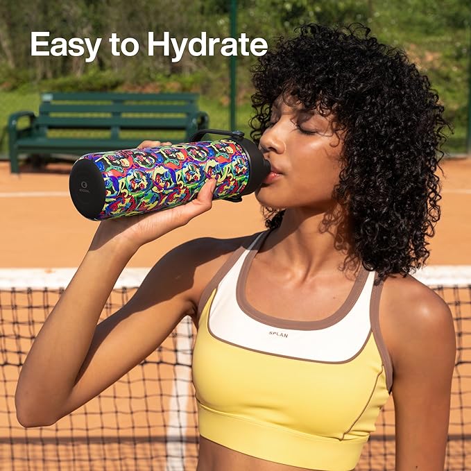 ENCOOL Insulated Water Bottle with Straw Stainless Steel Water Bottle, Leak-Proof, BPA-Free, Double Wall Vacuum Keeps Cold for 24 Hours for Sports, Travel, School (26 oz, Mood Faces)