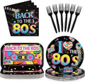 96Pcs 80s Party Decorations Back to The 80's Theme Plates and Napkins Tableware Sets Retro Colorful Hip Hop Decorations for Birthday Wedding Anniversary 1980's Party Supplies Serves 24