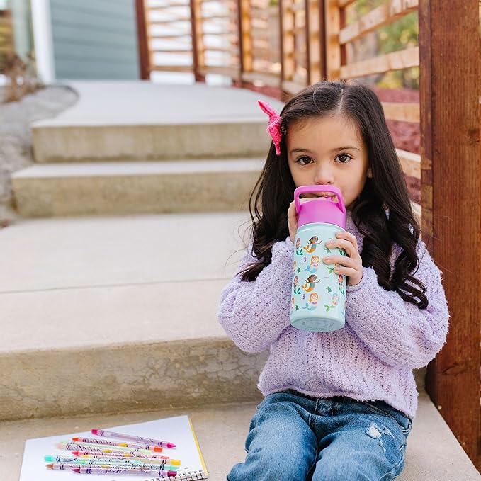 Wildkin Kids 14oz Stainless Steel Water Bottle – BPA-Free, Leakproof, Insulated, Easy-Clean - Mermaids