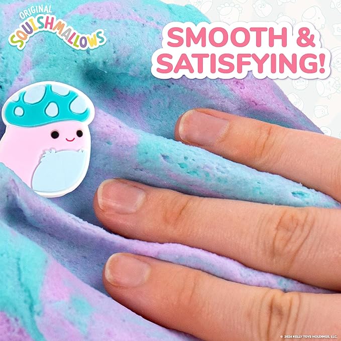 Original Squishmallows Pyle The Mushroom Premium Cloud Slime, Grape Scent, 8 oz. Jar Storage Container with Figurine Topper, Rubber Charm, Goodie Bags Stuffers, Kids Party Favors, Sensory Toys