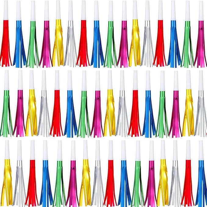 48 Pcs Party Blowers, New Years Eve Noise Makers, Gold Noise Makers Horns for Baby Shower, Kids Birthday, New Year Party Favor - Multicolor
