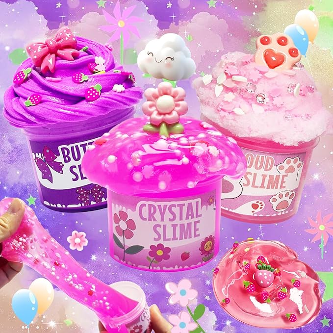 7 Pack Pink Slime Kits, Butter Slime,Cloud Slime kit for Girls Ages 8-12,Crunchy Slime Kit,Non Sticky,Super Soft Sludge Toy,Birthday Gifts for Kids,Party Favors for Girls and Boys