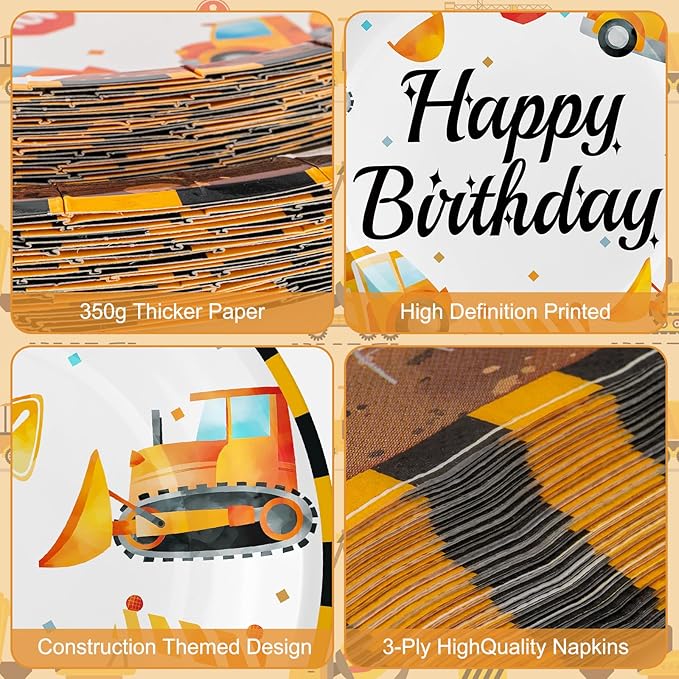 100 Pcs Construction Birthday Party Supplies - Construction Themed Plates and Napkins Forks Set, Disposable Dump Truck Tableware for Boys Kids Birthday Party Decorations Favors, Serve 25 Guests