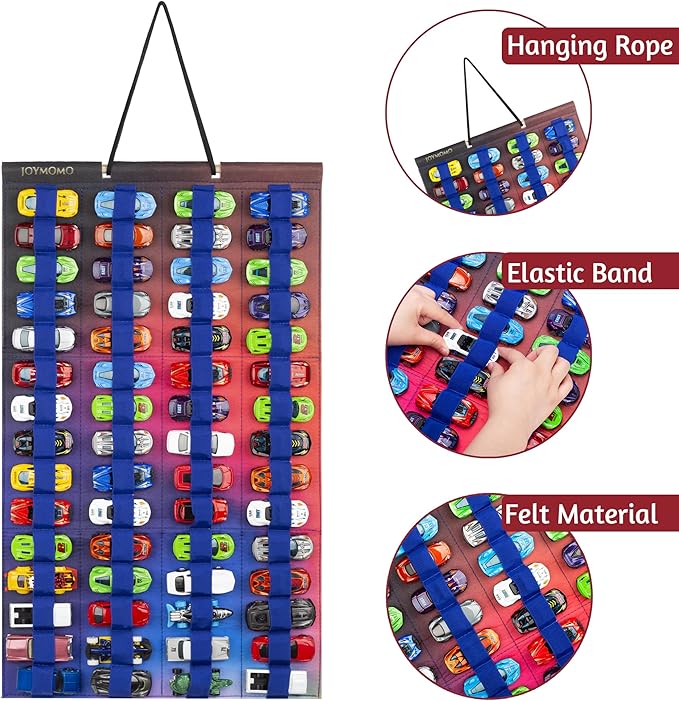 Hanging Storage Organizer for Toy Cars Felt Display Case Hold Up 60 Toy Cars (Without Accessories) (Colorful)