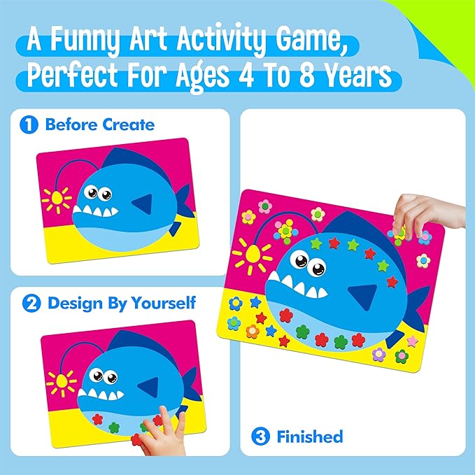 SpriteGru Foam Sticker Art Activity, 20 Marine Animals with 1660 Foam Stickers in 10 Colors Fun with DIY Activity Craft Kits Travel Game for Kids, Boys & Girls