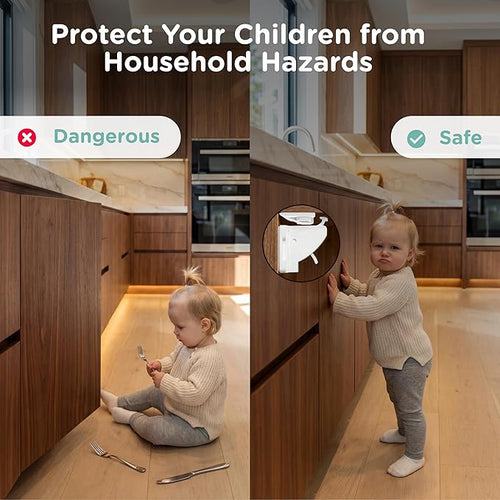 10 Pack Cabinet Locks Baby Proofing - SKYLA HOMES Children Proof Magnetic Cabinet Locks for Cupboard, Drawers, Adhesive Baby Proof Latches (10 Locks and 2 Keys)