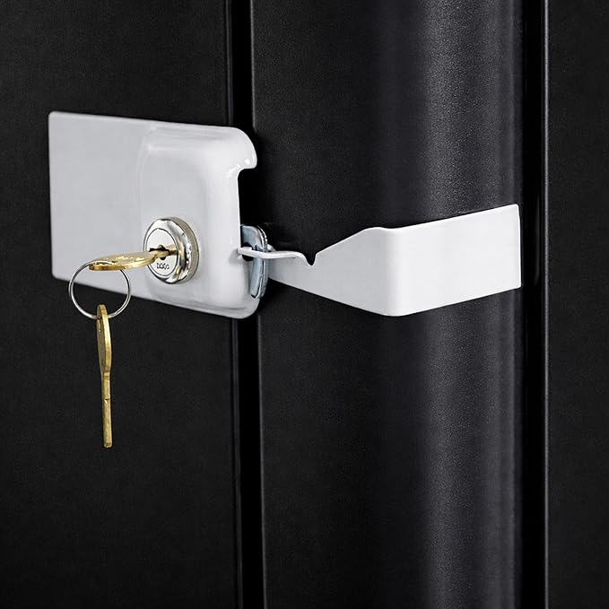 Child Proof Fridge Lock with Key | 100% Metal Refrigerator Lock for Toddlers & Kids | 400 lbf 3M Adhesive No-Drill | Baby Safety Freezer Cabinet Lock (1 Pack, White)