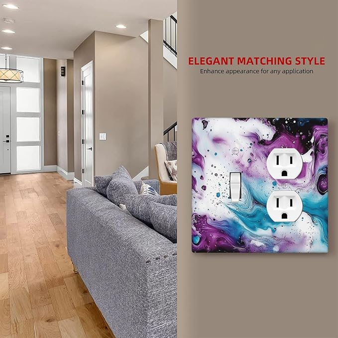 Wallplates Purple Blue Swirl Marble Tiles 1 Toggle 1 Duplex Switch Plate Electrical Gfci Faceplate Decorative Light Switch Covers For Bed Room Living Room Decor