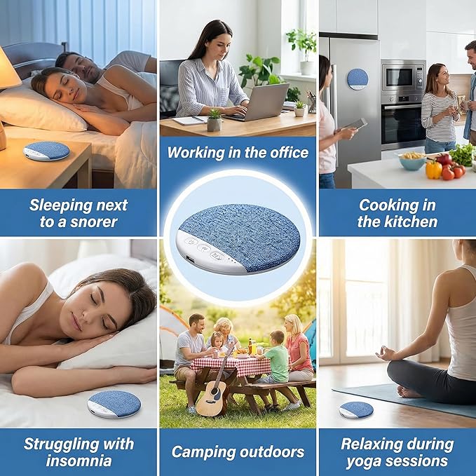 Ultra-Thin Bluetooth Pillow Speaker,Mini Portable Under Pillow Speaker with White Noise Timer Wireless Sleep Aid,Bone Conduction Sound Design for Side Sleepers,Private Stereo Sound for Adult&Kid,Blue