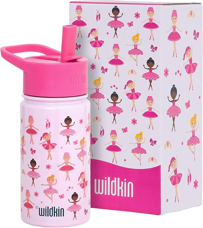 Wildkin Kids 14oz Stainless Steel Water Bottle – BPA-Free, Leakproof, Insulated, Easy-Clean - Ballerina