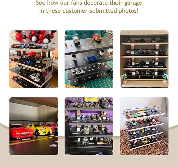 Saichotoy Display Case for Hot Wheels & Matchbox, 1/64 Scale Diecast Toy Car Storage, Parking Garage Diorama - Freestanding Storage with 4 Levels 24 Spots Maximum 40 Cars
