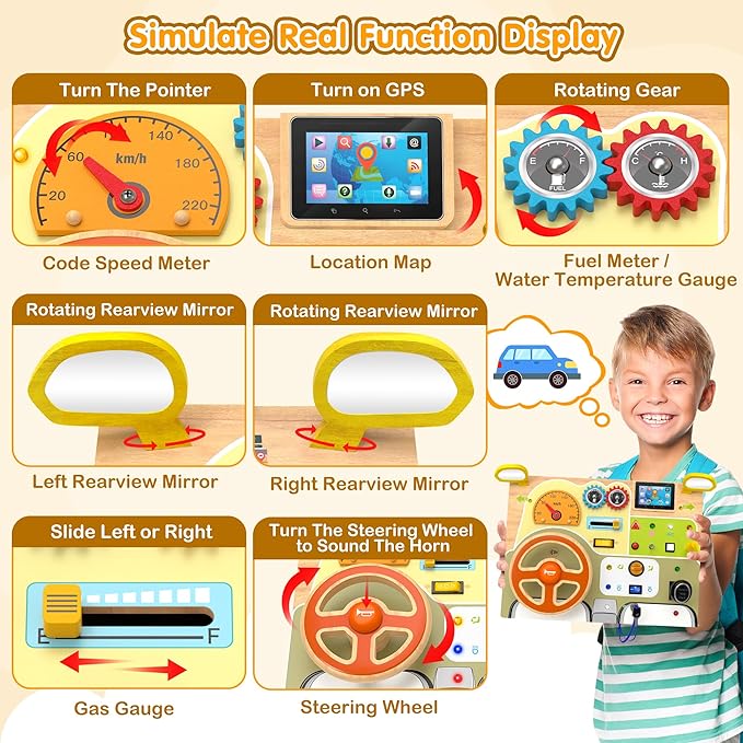 JGOBUB Montessori Toddler Toys - Baby Wooden Busy Board - Sensory Toys with Light Switch - Travel Toys for Educational Toddler Activities for Toddlers 3 4 5 6+ Year Old