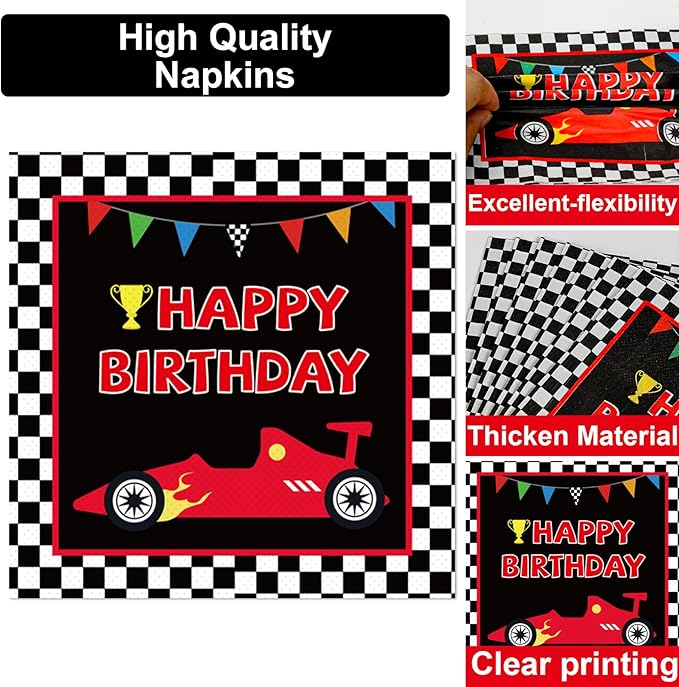 100 Pcs Race Car Party Plates and Napkins Set Racing Car Birthday Party Decorations Racing Party Supplies Race Car Tableware Racing Themed Party Favors for Birthday Party Decorations Serves 25