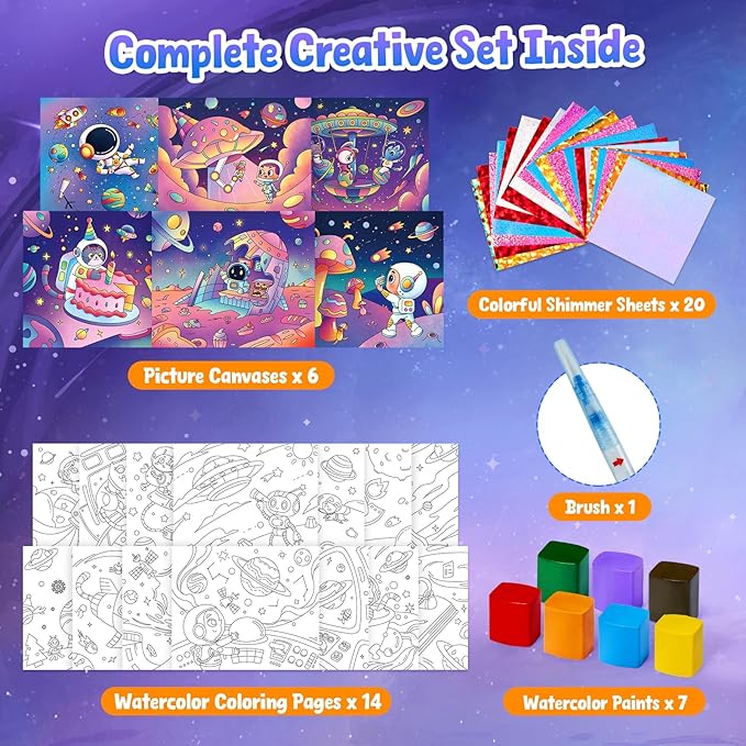 JoyCat Paint with Water Coloring Books, Art & Craft Activity, No Mess Art for Kids Ages 4-8, Craft Kits & Supplies, DIY Creative Activity, Gifts for Girls & Boys (Space)