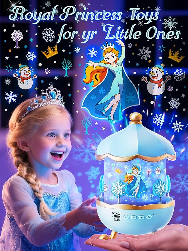 Frozen Toys, 15 Music+16 Films+315 Colors Night Light for Kids, 360°+Remote+Cordless Star Projector for Kids Night Light Projector, Princess Toys for Girls Room Decor, Princess Gifts Frozen Gifts