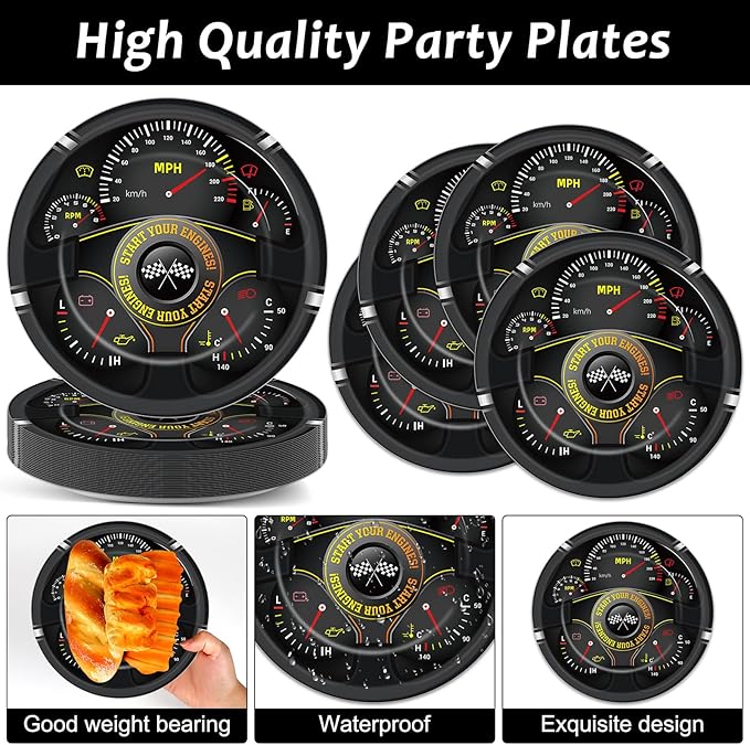 50Pcs Race Car Party Plates and Napkins Race Car Birthday Party Decorations Racing Themed Paper Dessert Plates Start Your Engines Tableware Set Serves 25 Guests Kids Boys Baby Shower Party Supplies