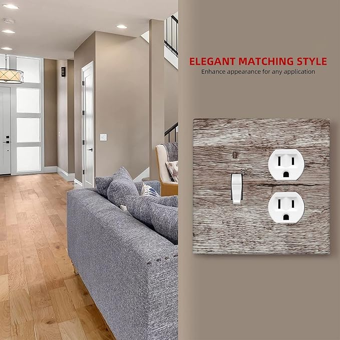 Light Switch Cover Plate Rustic Dark Grey Wood Plank Vintage Texture 2 Gang Outlet Covers 1 Toggle 1 Duplex Socket Cover Wallplates Electrical Switch Plate Covers for Farmhouse Home Decor