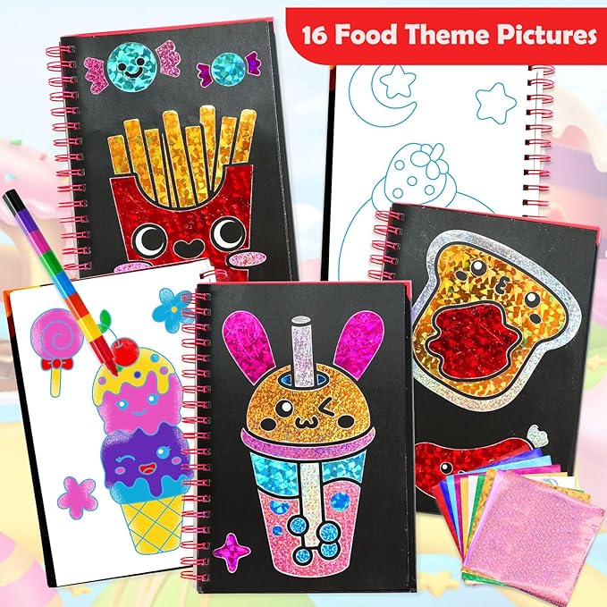 FUNNYB&G Foil Art Crafts for Kids Ages 4-8: Mother's Day 2026, Birthday Gift for Girls, Art and Crafts Supplies, Party Favors, Creative Toys for Girls 4 5 6 7 8 9 Years Old(Food)