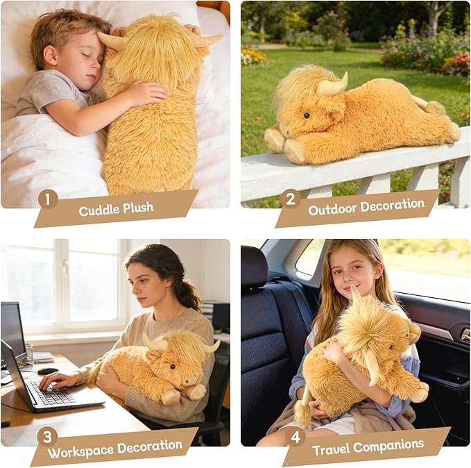 WDXDSOB Weighted Highland Cow Stuffed Animals, 4.2 Lbs Weighted Highland Cow Plush for Kids & Adults, 21.6 Inch Large Cattle Pillow Toy Gift for Christmas Birthday Gift