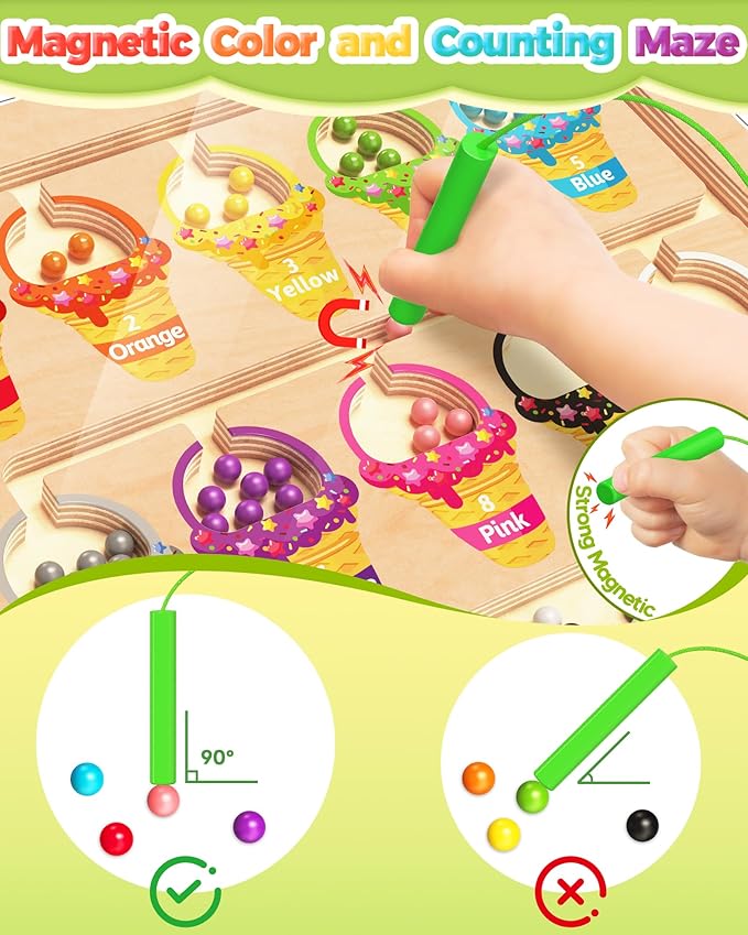 Kidific Magnetic Color and Number Maze, Montessori Toys for 2 3 4 Year Old, Wooden Color Matching Puzzle Board, Preschool Learning Activities Travel Toys for Ages 2-4 for Girls Boys Birthday Gifts