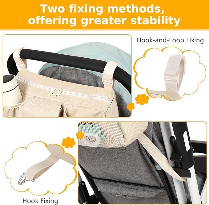 Accmor Stroller Organizer, Universal Large Capacity Stroller Bag Caddy Organizer Accessories for Uppababy, Nuna, Doona, Britax Strollers, White
