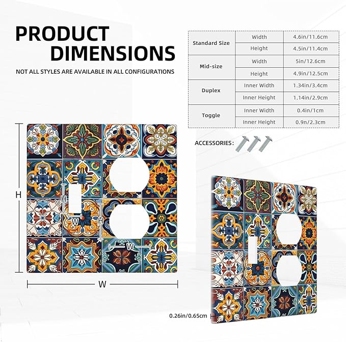 Mexican Talavera Tiles Floral Wallplates 1 Toggle 1 Duplex Switch Plate Electrical GFCI Faceplate Decorative Light Switch Covers for Bathroom Kitchen Decor