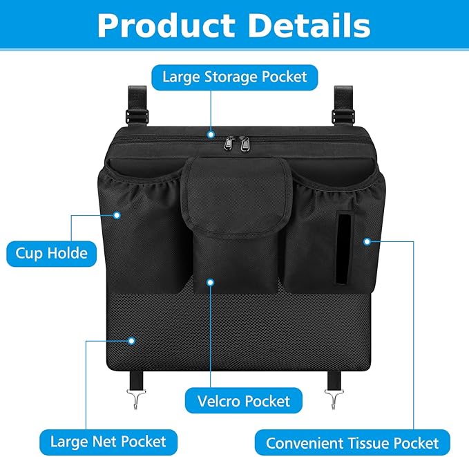 Accmor Stroller Organizer, Universal Large Capacity Stroller Bag Caddy Organizer Accessories for Uppababy, Nuna, Doona, Britax Strollers, Black