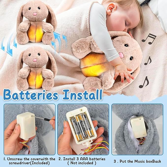 Breathing Stuffed Animal, Baby Easter Basket Stuffers for Teens Toddler Anxiety Stuffed Animal, Breathing Animals Easter Bunny Decor, Bunny Toy Easter Gifts for Kids