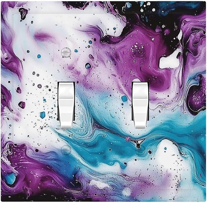 Decorative Switch Plates Purple Blue Swirl Marble Tiles 2 Gang Double Toggle Outlet Light Switch Cover Wall Plate Electrical Faceplate For Bed Room Living Room Decor