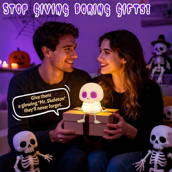CoolGift Mart Skull Night Light, Silicone Touch Control Lamp. USB Rechargeable with Timer & Brightness Adjustment, Creates Customizable Glow for Gaming Room, Bedside, or Halloween Decor