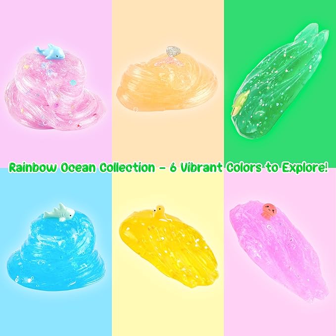 Shark Ocean Slime Kit with Ice Cream Tub - 8 Oz Blue Crystal Slime, Slime Party Favors for Kids, Resin Shark Charm & Glitter - Non-Sticky Sensory Toys for Boy & Girls 6-12,STEAM Classroom Gifts