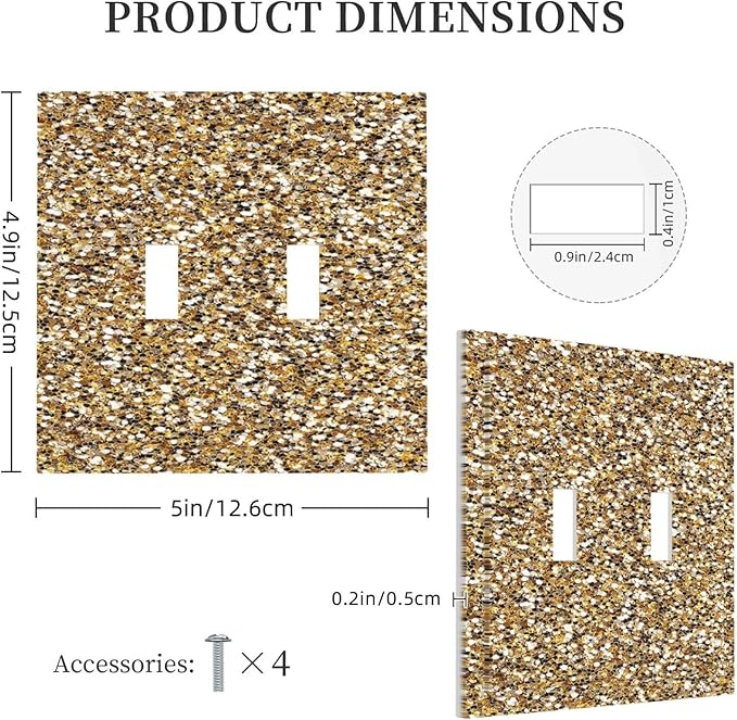 Decorative Switch Plate Covers Gold Glitter Sequins 2 Gang Double Toggle Light Switch Cover Plate Electrical Wall Plate Outlet Cover Outlet Light Switch Cover for Bedroom Cabin Decor