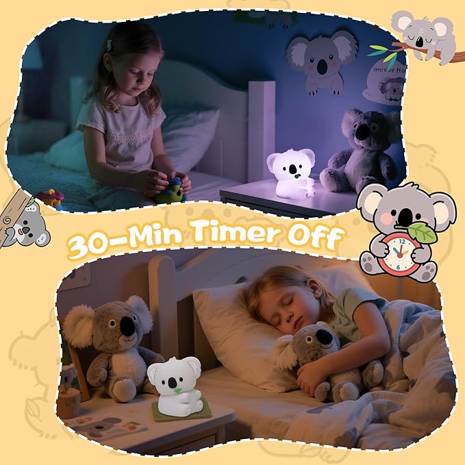 CoolGift Mart Koala Gifts, Cute Koala Silicone Night Light, Touch Control & Timer, USB Rechargeable, Suitable for Breastfeeding Reading Working Sleep for Baby Kids Teens Adults