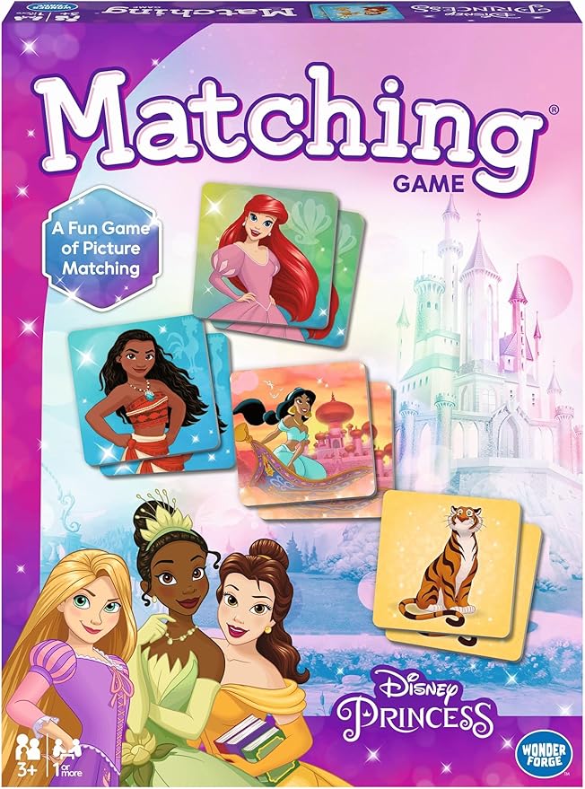 Wonder Forge Disney Princess Matching Game - Fun Memory Game for Kids Ages 3 and Up - Toddler Learning Toy Featuring Belle, Ariel, and Elsa and More Disney Princesses - Packaging May Vary