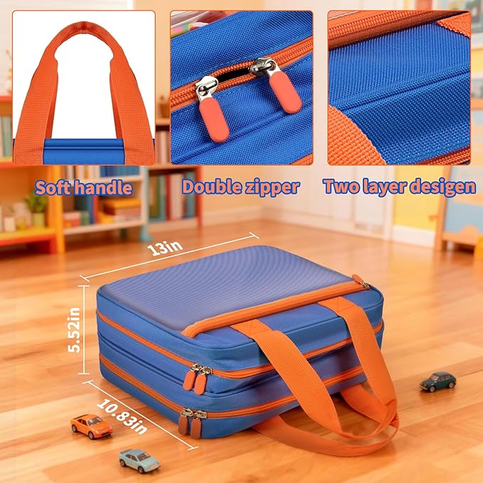SAIKA 96 Toy Car Storage Case Compatible with Hot Wheels for Matchbox for LEGO for AZEN for JOYIN for Tub Works Cars Toy Car Organizer Holder for 96 Mini Cars- Blue(Case Only)