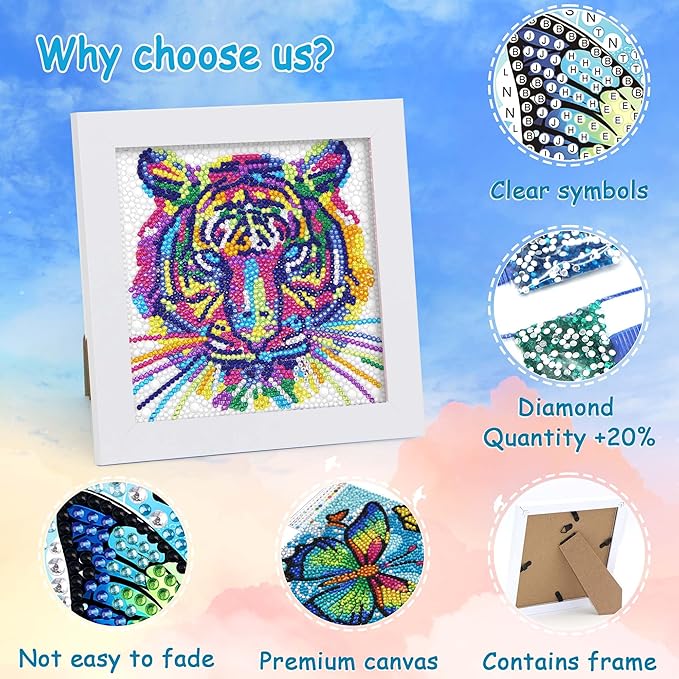 Libfx Diamond Art Kits for Kids with Frame Diamond Art for Girls Boys Beginners Arts and Crafts Ages 8-12 Birthday Gifts (Colorful Tiger)