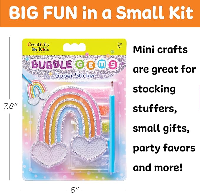 Creativity for Kids Bubble Gem Super Sticker: Rainbow, Diamond Art Kits for Kids, Mini Craft Kit and Spring Crafts for Girls, Window Art Craft Kits for Girls (Ages 6+)
