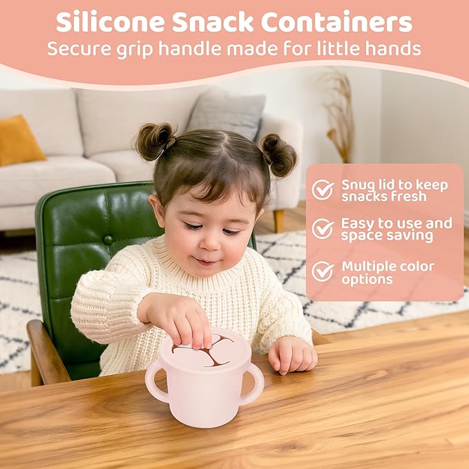 Snack Containers, Silicone Food Grade Silicone Cups, Toddler Snack Container Cups with Handles and Lid for Toddlers (Color 3)