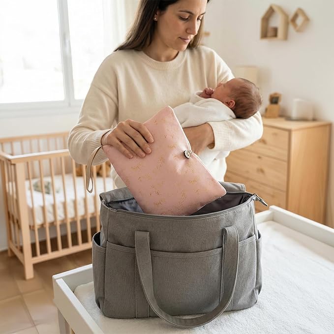 HAMUR Baby Diaper Bag Organizer – Travel-Friendly, Compact & Foldable | Stroller Pouch for Newborn Essentials – Must-Have for Boys & Girls (Solid Pink)