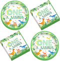 CHUNNIN 50PCS One A Saurus Birthday Party Paper Plates and Napkins Dinosaur First Birthday Decorations Dinosaur First Tableware Set Serves 25 Guests Boy Kids Dino Baby Shower Party Supplies