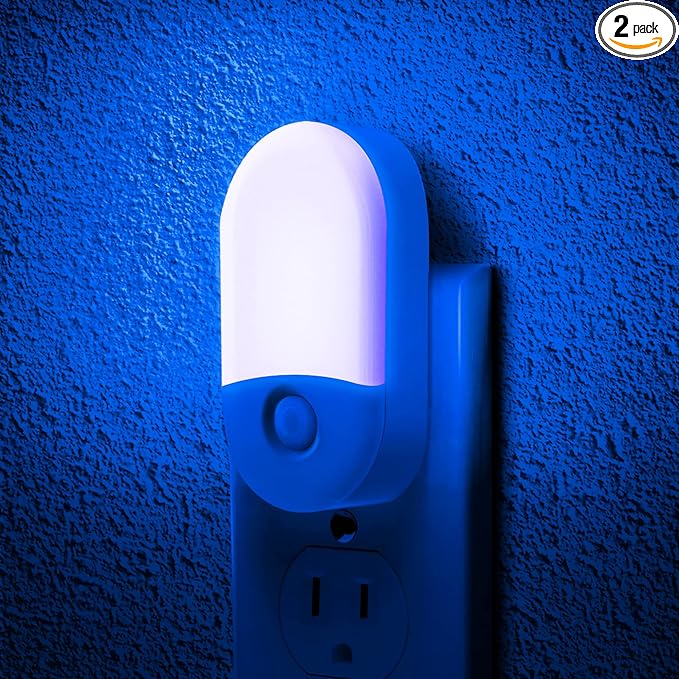 L LOHAS LED Blue Night Light, Night Lights Plug into Wall[2 Pack], 0.6W LED Nightlight, Dusk to Dawn Sensor, 30/60LM Adjustable Brightness, Automatic Night Light for Kid, Bathroom, Nursery, Hallway
