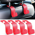 SINGARO Universal 4 Pack Car Seat Headrest Purse Hook, Carbon Fiber Back Seat Hook Storage Organizer Hanger for Purse Handbag Coat, Car Interior Accessories(Red)
