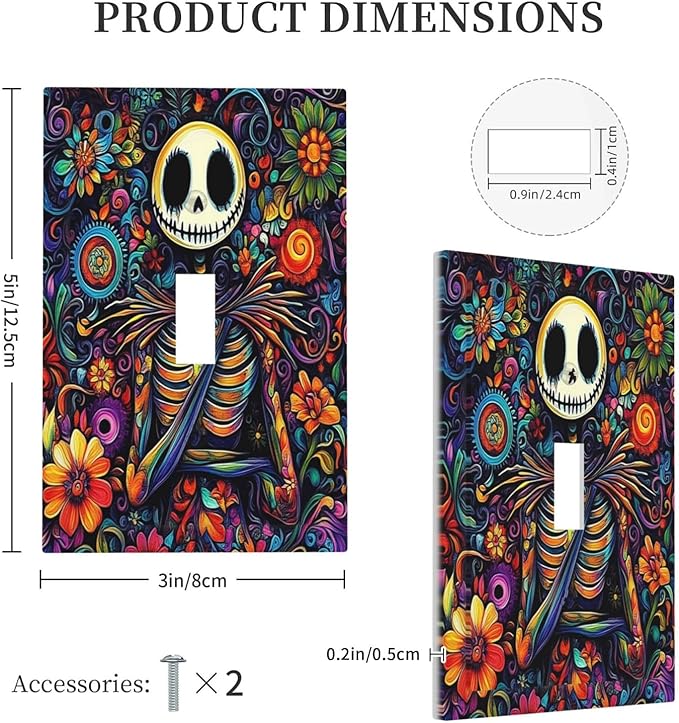 Decorative Light Switch Cover Colorful Flowers Abstract Skull 1 Gang Single Toggle Device Electrical Faceplate Switchplates Decorator Outlet Wall Plate For Home Living Room Decor