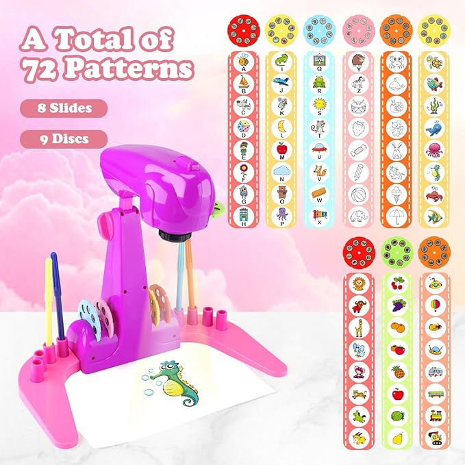 Hoarosall Drawing Projector for Kids, Art and Craft Kit, Toys for Girls Aged 3+, Drawing Supplies, Including Colored Pencils, Crayons, Coloring Books, Gift for 3+ Year Old Girls (Purple)