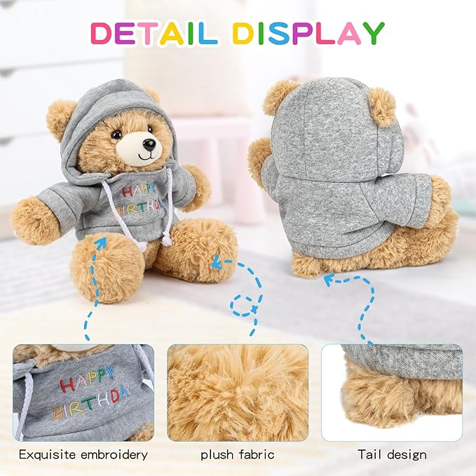 Osacoe Happy Birthday Teddy Bear Stuffed Animal with Gift Box Removable Hoodie for Kids, Women & Men, Unique Birthday Gift Boxes with Beautiful Gift Greeting Card