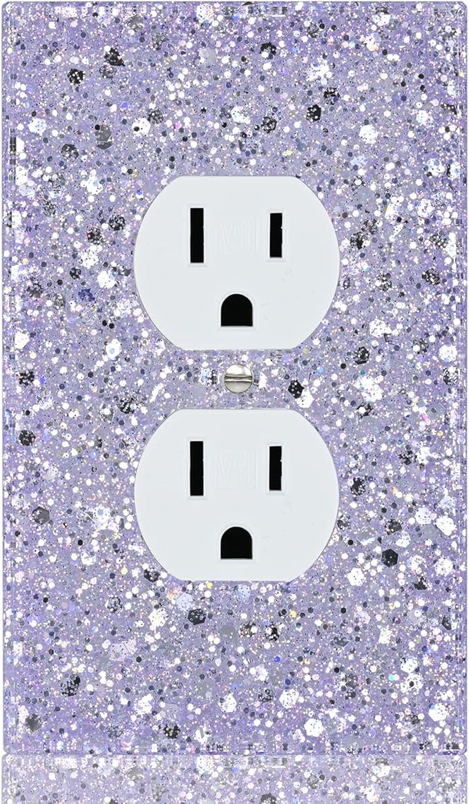 Purple Glitter Outlet Covers - Sparkling Wall Plate 5.1"x3.15", Gift for Home Decor,Single Duplex