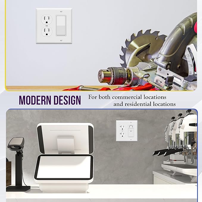 ENERLITES Combination Duplex Receptacle Outlet/Decorator Rocker Light Switch Wall Plate Cover, Standard Size 2-Gang 4.50" x 4.57", Polycarbonate Thermoplastic, UL Listed, 882131-W, White, 4 Pack