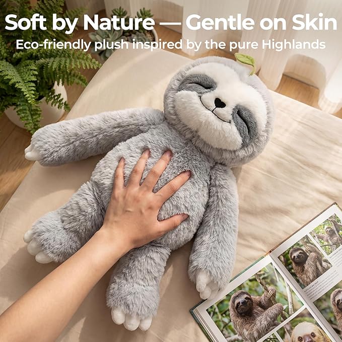 Mewaii 4 Lbs Weighted Stuffed Animals with Heating Pad- Heavy Belly & Limbs, 15" Sloth Heated Plush for a Realistic Hug, Super Soft Fluffy Plush Toy for Kids
