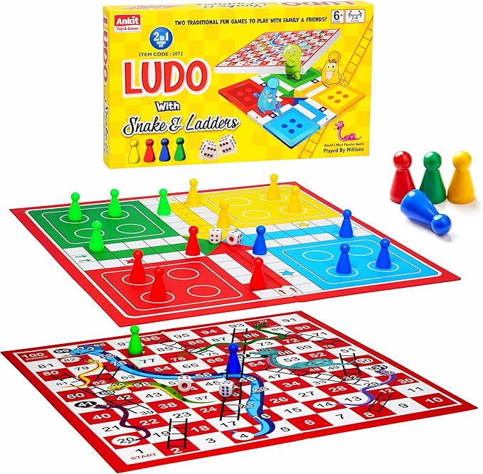 Ankit Toys & Games Ludo and Snake & Ladders (Saap Seedhi) Board Game Set for 6+ Years Kids & Adults | Indoor Ludo Board Game | Travel Strategy Game (Ludo Senior+)