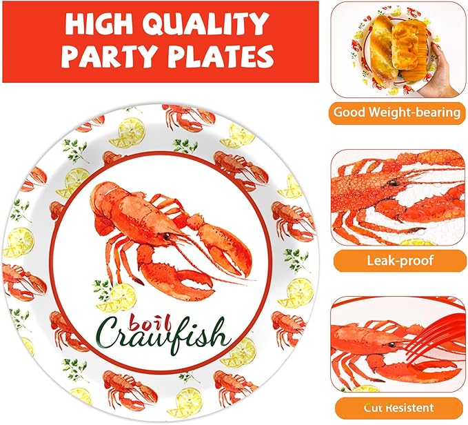 Qyeahkj 100 Pcs Crawfish Boil Party Plates and Napkins Set Crawfish Party Decorations Supplies Lobster Seafood Shrimp Boil Tableware Crawfish Crab Party Favors for Birthday Baby Shower Serve 25